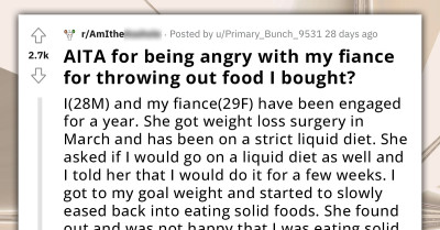 Redditor's Fiancée Expects Him to Go on Liquid Diet Just Because She Has To, Won’t Tolerate Solid Food in House, Even Wants to Serve Liquid Food to Guests