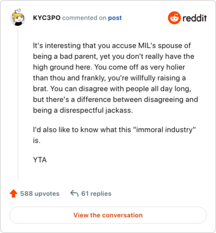 OP can disagree with people all day long, but there's a difference