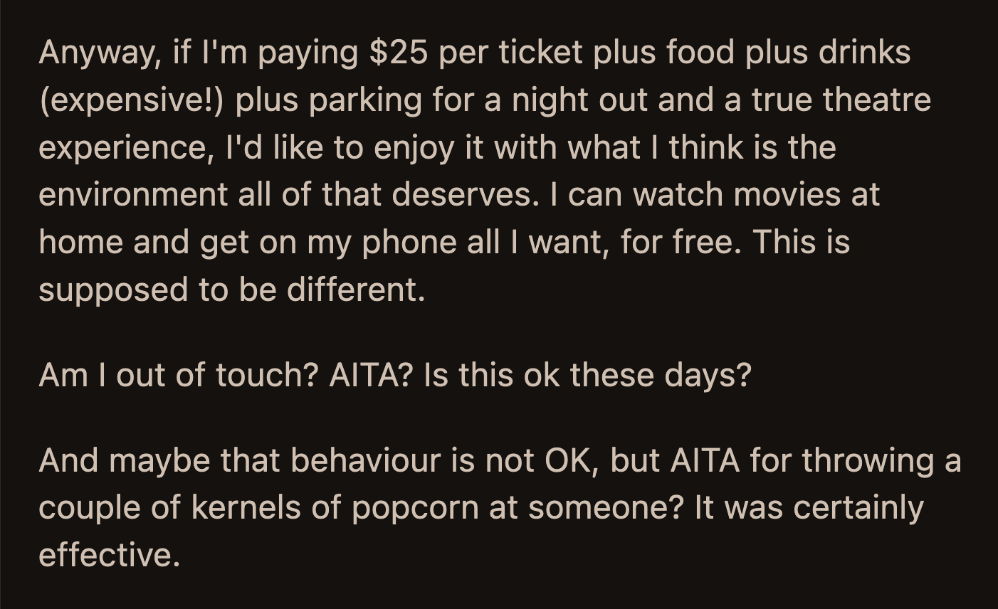 Should OP have ignored the woman on her phone? Did OP take it too far when they threw popcorn to send a message?