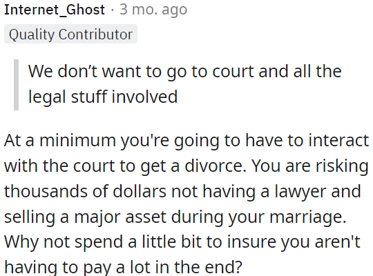 Investing in legal assistance now could save OP money in the long run.