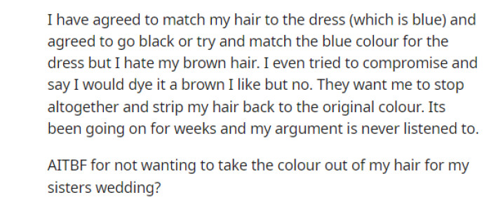 This is where she explains that she's looking into hair color options and just trying to compromise with them as much as possible.