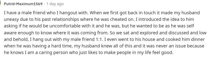This person gave her perspective on the situation as they ended up being OP's boyfriend in this scenario, but it is a good way to see it from a different point of view.