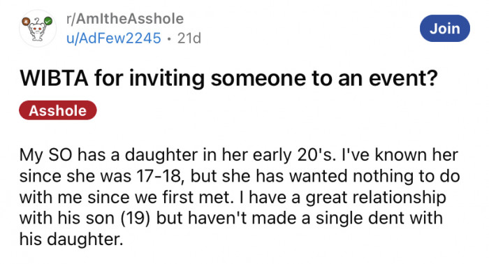 The Redditor posted about how she is struggling to build a relationship with her SO's daughter.