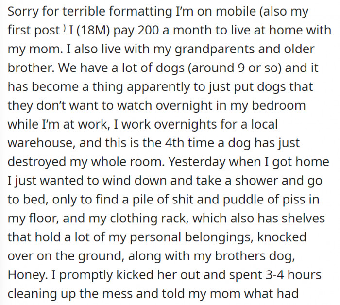 OP pays 200 to live with their mom, but also with their grandparents and older brother.