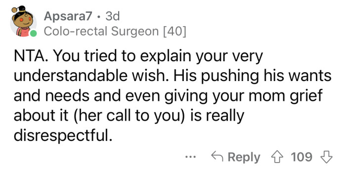 The stepfather's behavior is really disrespectful.