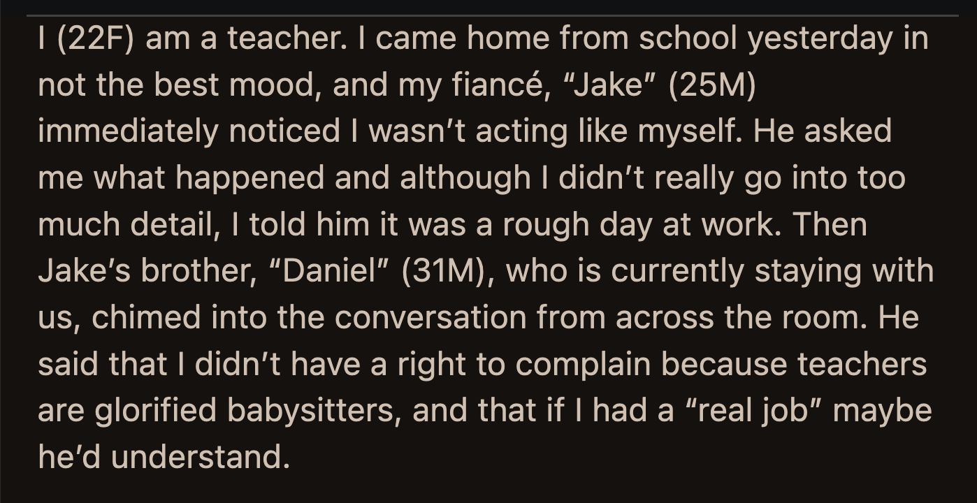 OP asked her husband if she should send an apology text to his brother. Jake reassured OP that he was on her side.