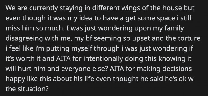 OP is doubting if her decision is right