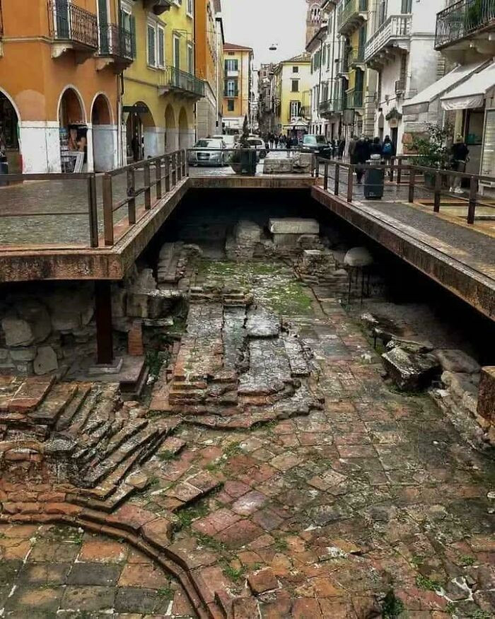 Remains Of The Old Roman City Beneath Street Level In Verona, Italy