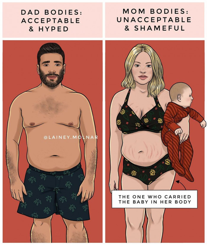 9. The acceptance of dad bods versus the unacceptable mom bods