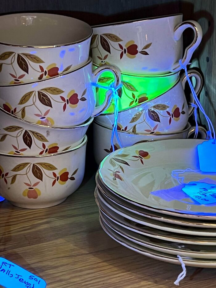 "Hunting For Uranium Glass, Only One Teacup Glowed In UV Light"
