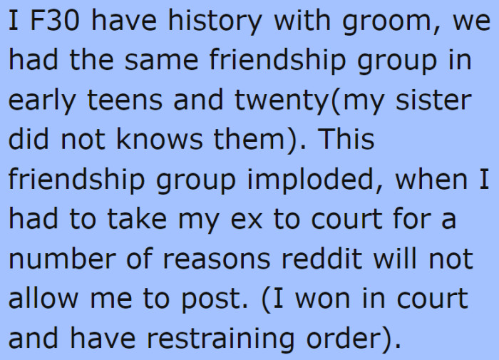 The OP knows the groom because she and him used to belong in the same circle of friends.