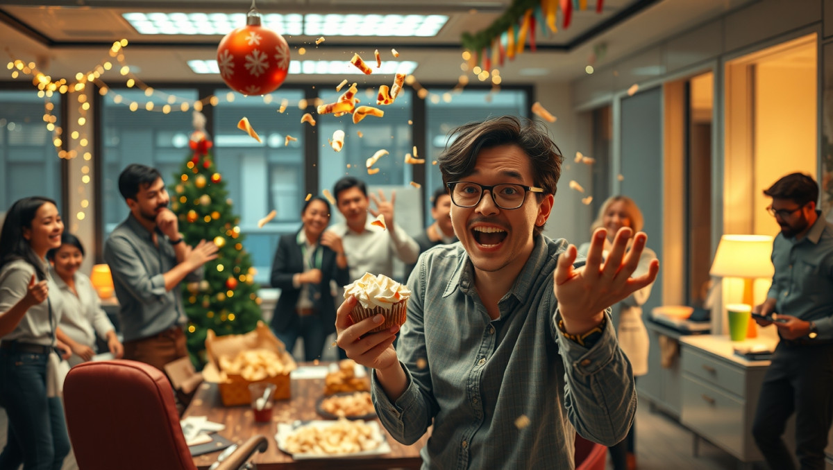 Accidental Office Christmas Party Food Fight - A Harmless Prank Gone Wrong