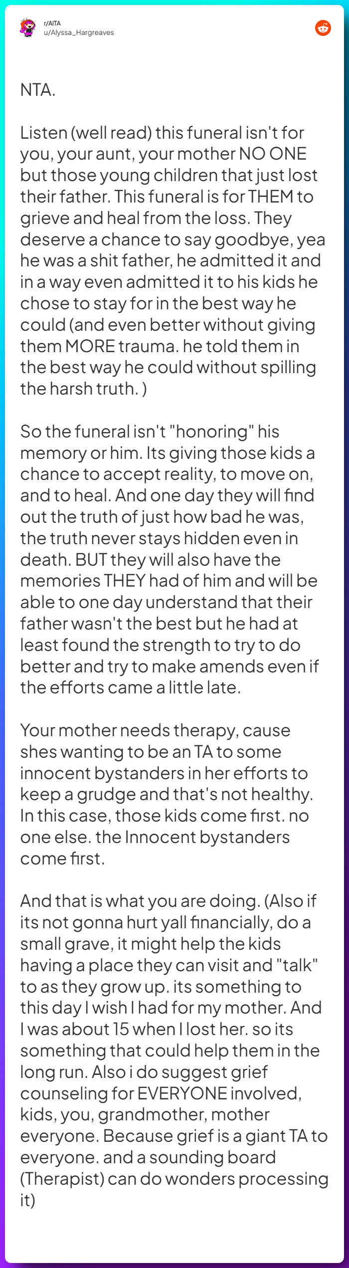 Comment from u/Alyssa_Hargreaves