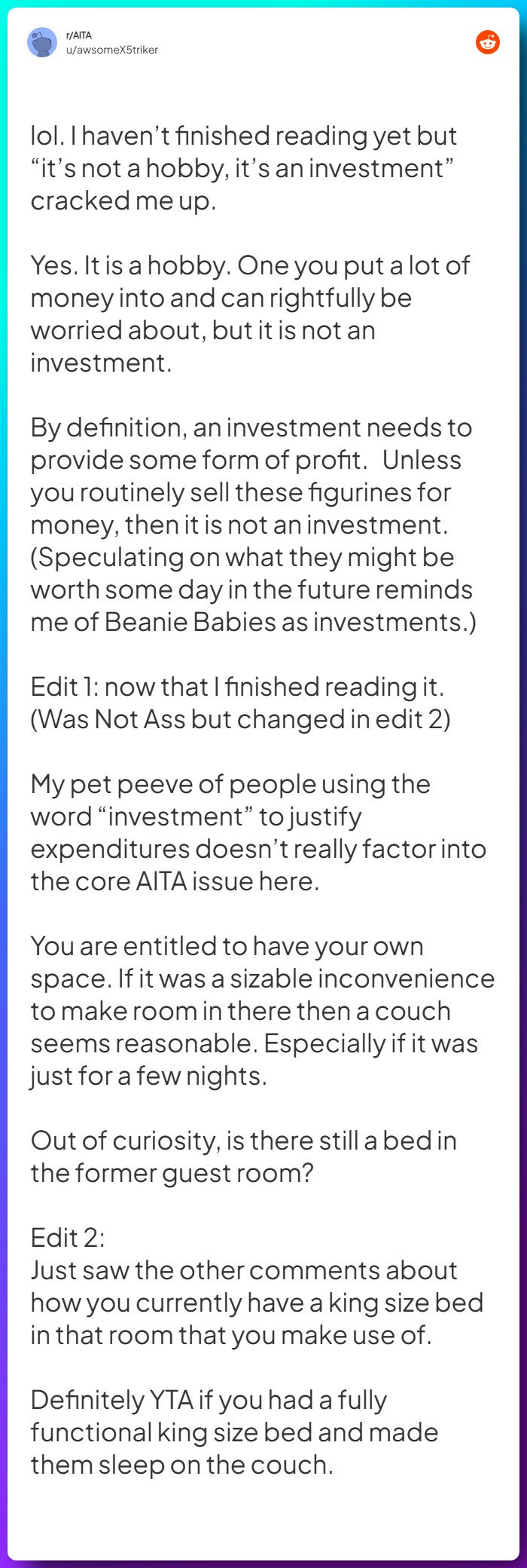 Comment from u/awsomeX5triker