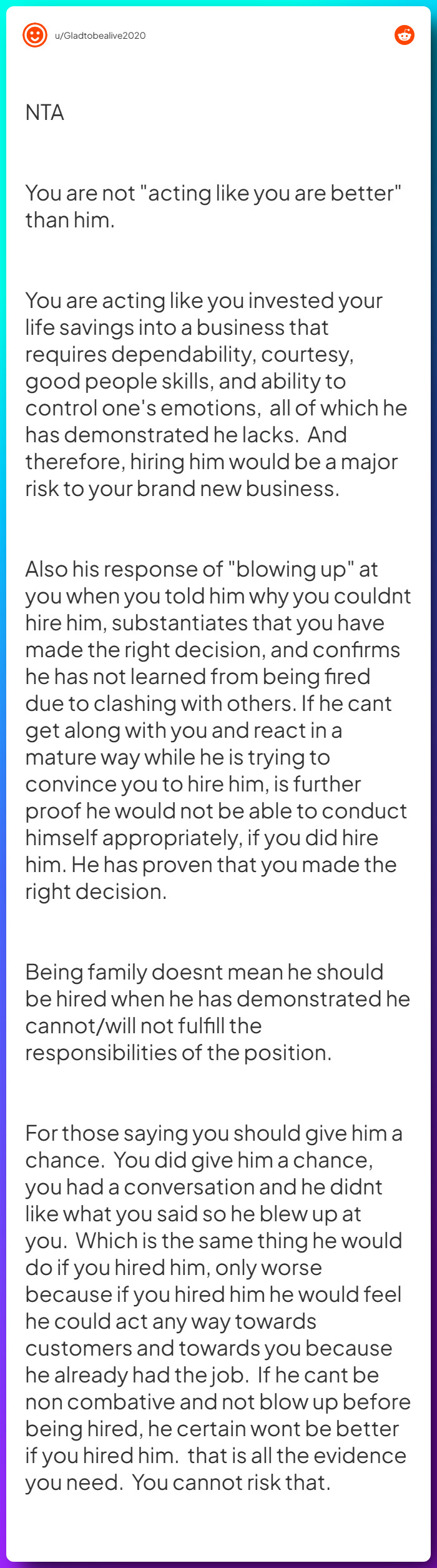 Comment from u/Gladtobealive2020