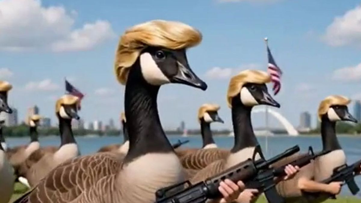 Trump’s latest AI post ends with ‘Lake America’ guarded by armed birds, and Canada answered back