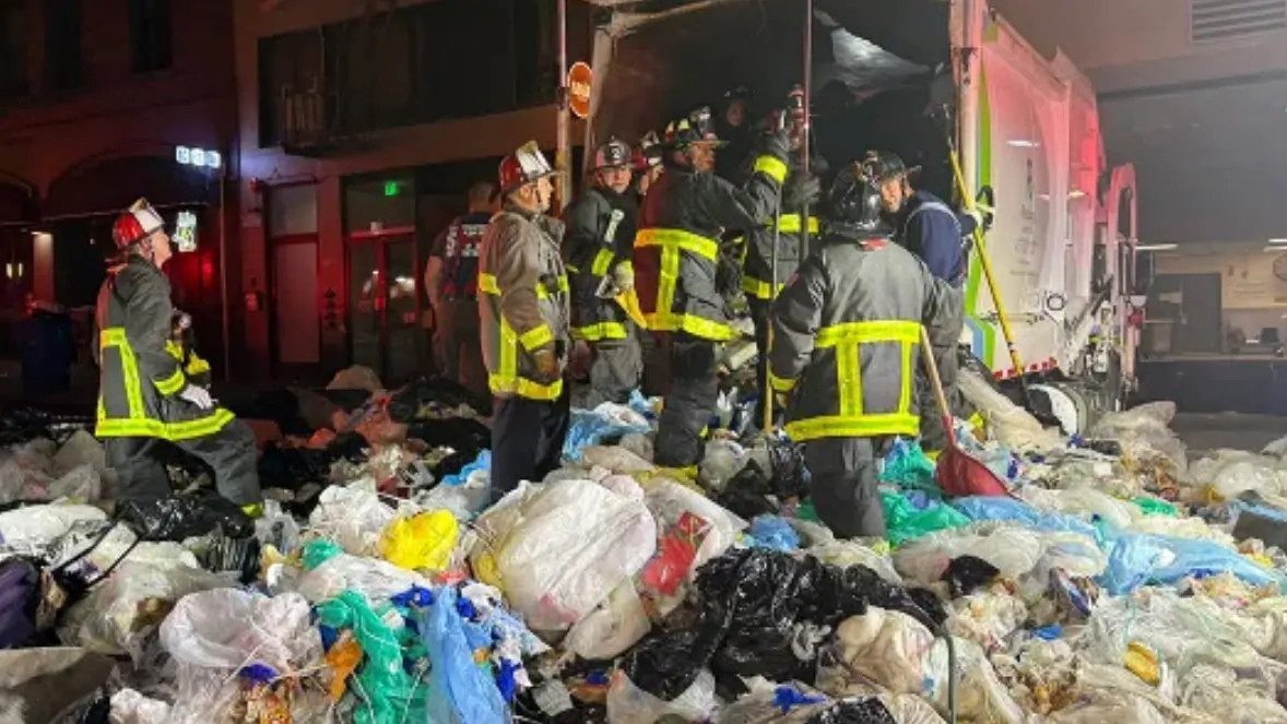 Screams from inside a San Francisco rubbish truck led to a two hour hand-dig rescue