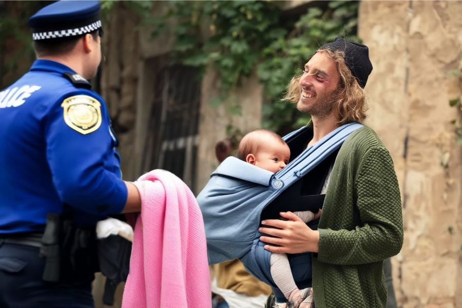 Dad stopped by police while carrying newborn had no idea a neighbor thought he’d stolen his own baby