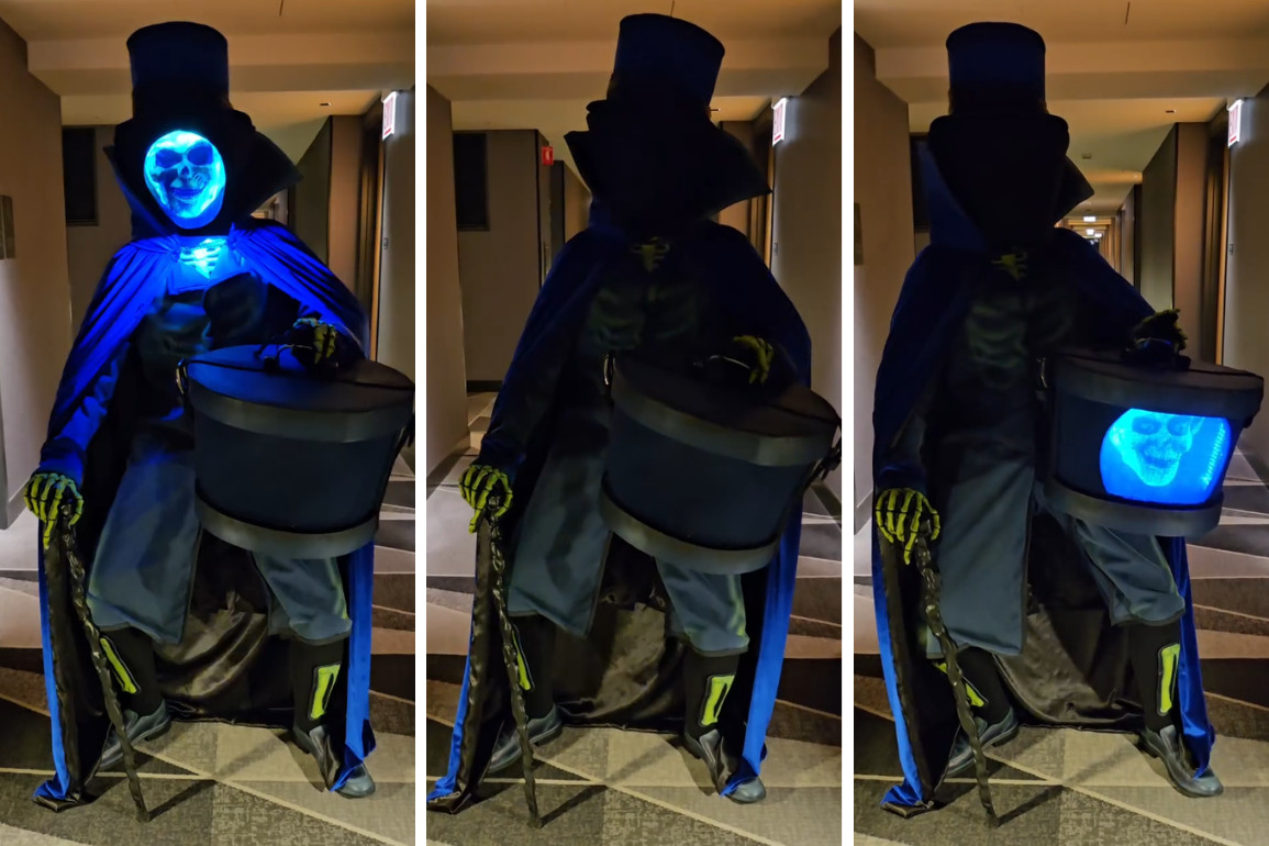 A Homemade Hatbox Ghost Costume Just Recreated Haunted Mansion's Signature Illusion