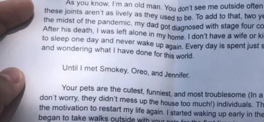 A man asked his neighbour to pet-sit. The thank-you letter that came back revealed far more than he expected