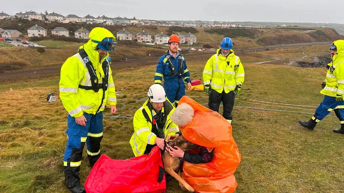 Dog lifted from sea cave first as tide rescue saves walker stranded on Cumbria shore