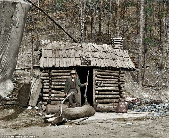 "A Cowboy Stands In Front Of His Cabin, Hot Springs, Arkansas 1901"