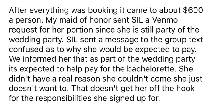 So, when OP's SIL received a Venmo request for $600 as 