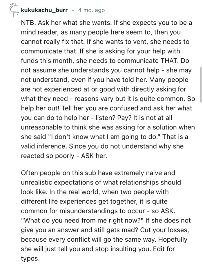 “Do Not Assume She Understands You Cannot Help - She May Not Understand.”