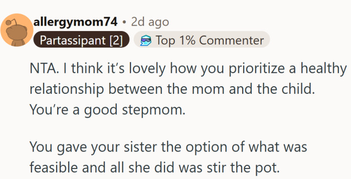 A soft reminder that choosing the child’s well-being was the real priority here, even if it left someone else feeling overlooked.