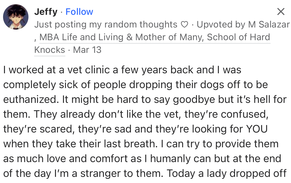 According to this user, people have developed the habit of dropping their dogs off to be euthanized, without any care in the world