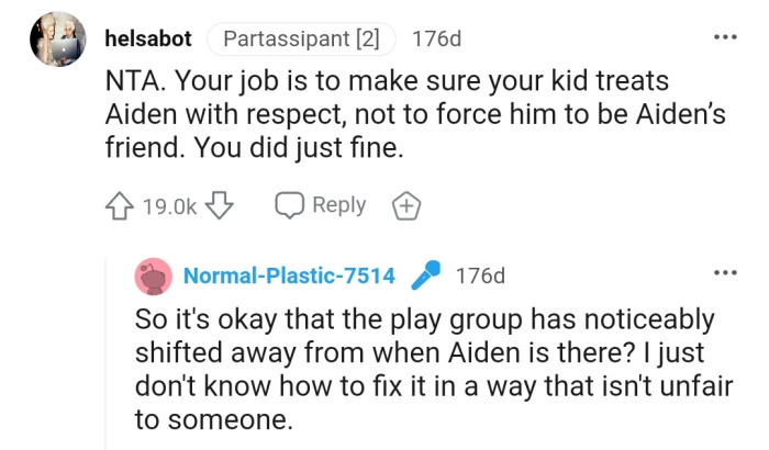 The only thing OP's kids owe Aiden is respect