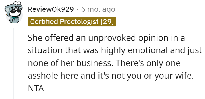 Offering her unprovoked opinion