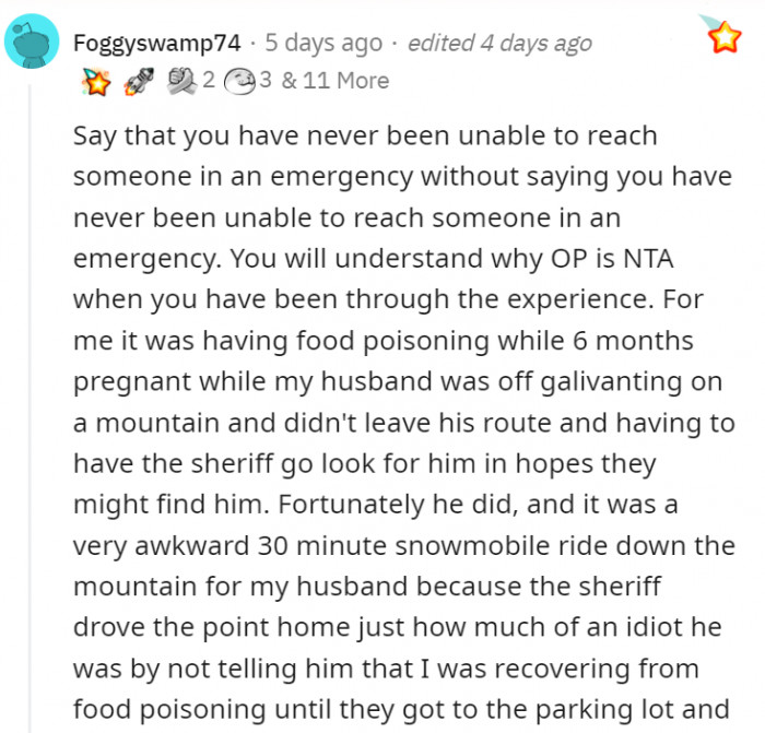 2. This person had a terrible experience with not being able to reach her husband