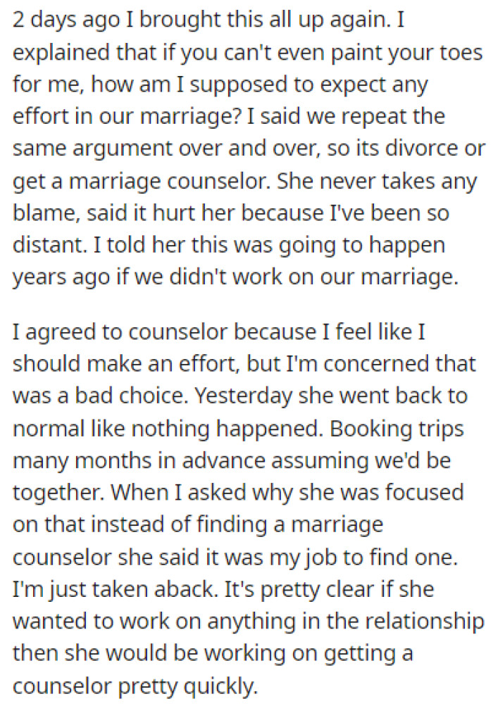 They agreed to go to couples counselling but OP thinks that it's a mistake