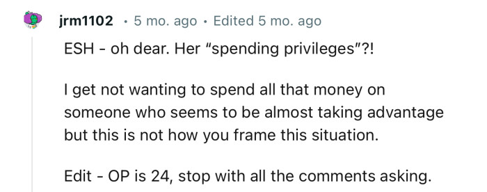 According to this Redditor, OP has framed the situation poorly