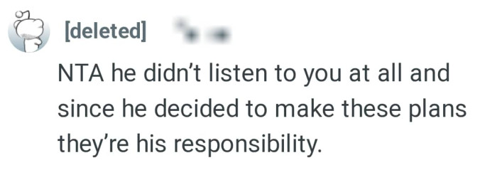 OP's husband did not listen to her