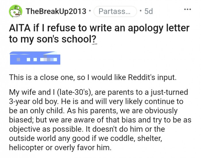 This Redditor would like to have people's input about his story