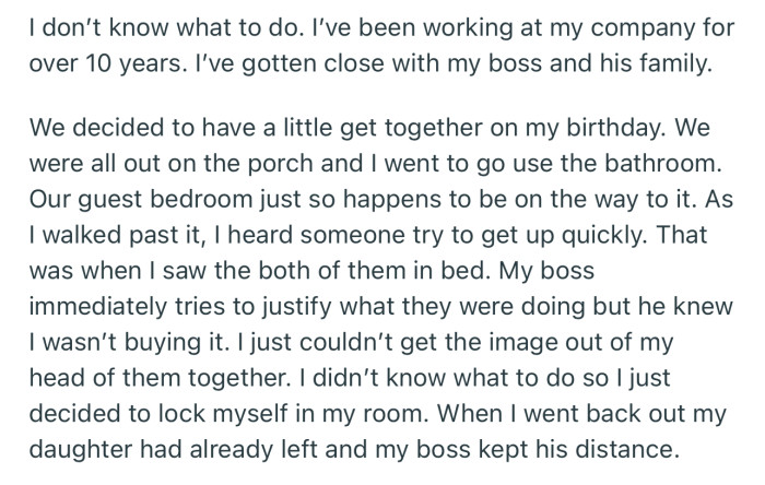 OP caught his daughter and boss in bed, and he has been disturbed ever since