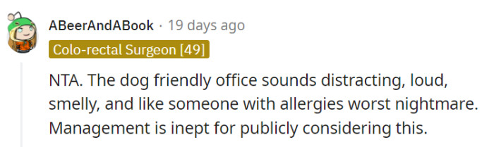 A dog-friendly office: where allergies and productivity take a backseat, and management drives the crazy train.