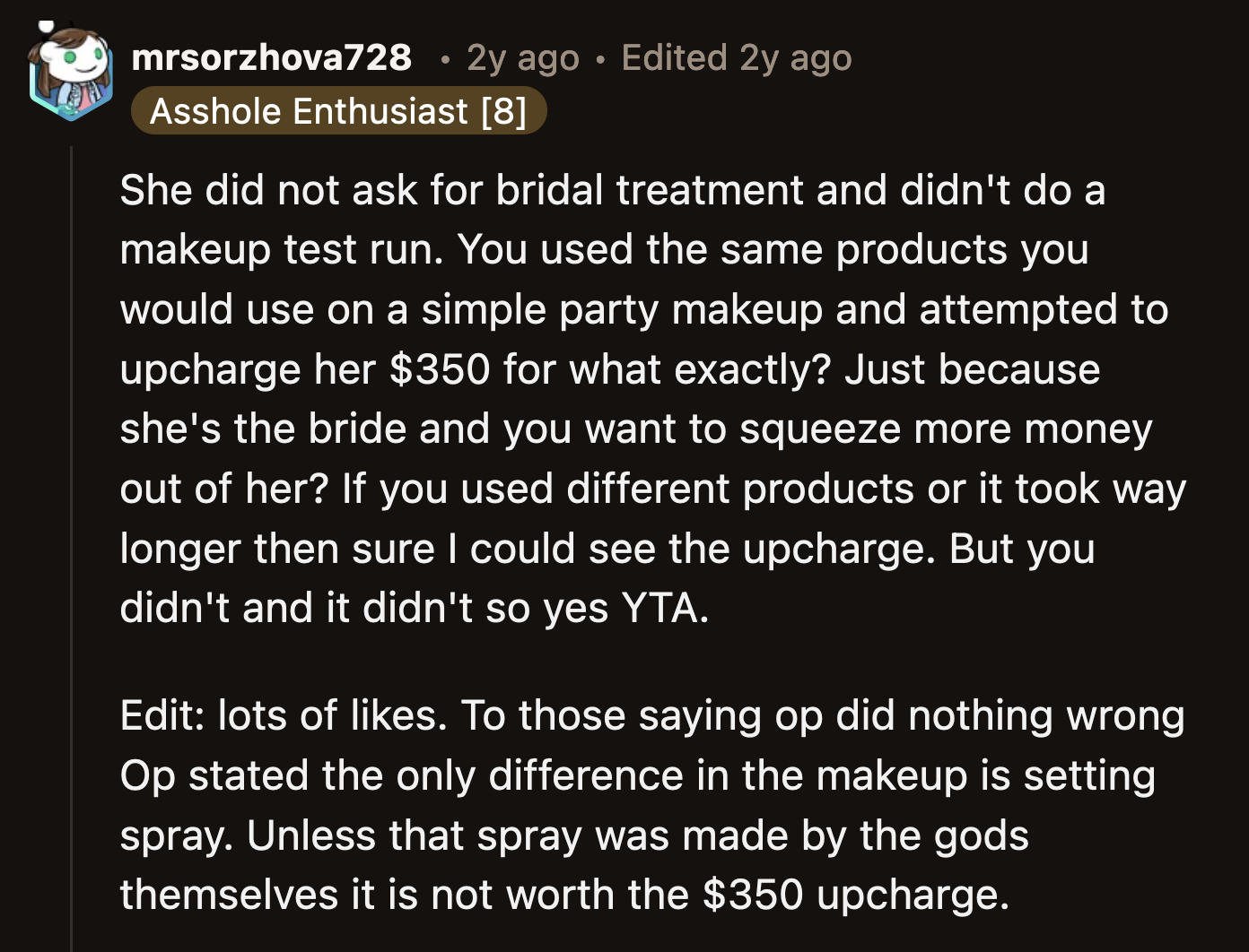 Redditors found OP's setting spray explanation laughable.