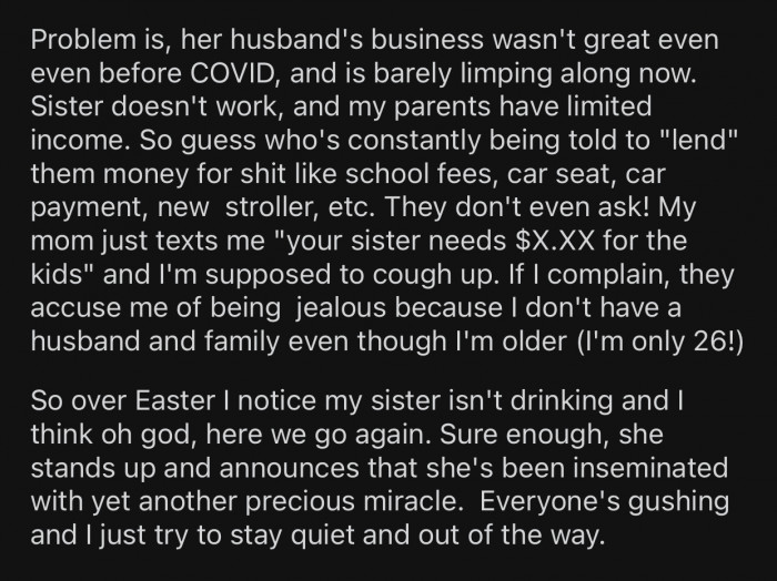 The sister's husband is running a struggling business that worsened after COVID.