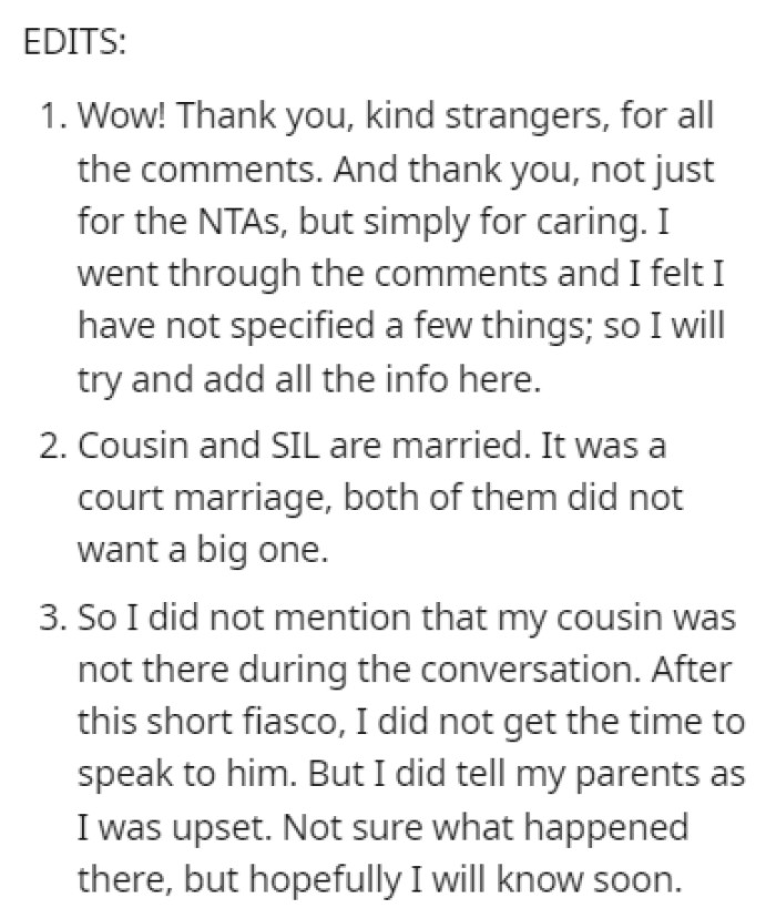 OP provided a few edits to the original story