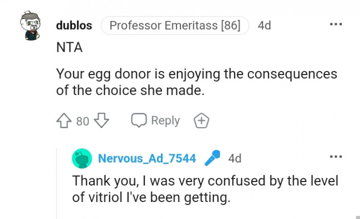 Your egg donor is enjoying the consequences