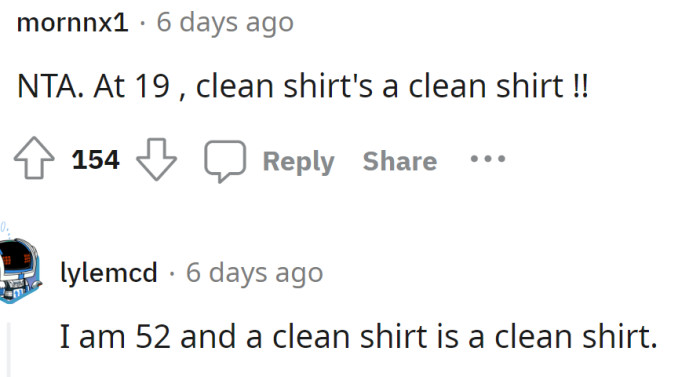 A clean shirt is a clean shirt, and they're lucky that it wasn't something else or a dirty shirt. A company t-shirt is harmless.