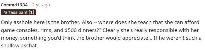 We have to agree with this comment in saying that the brother is definitely the AH. OP replied to this comment below as well.