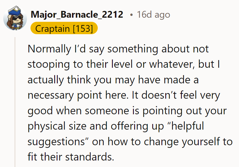 Mary usually avoids stooping to such levels, but sometimes a pointed response is necessary.