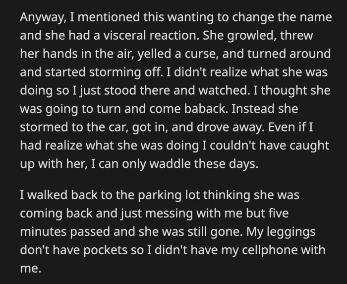 OP left her phone in the car, so she waited for five minutes in the parking lot before finding a way to contact her mom