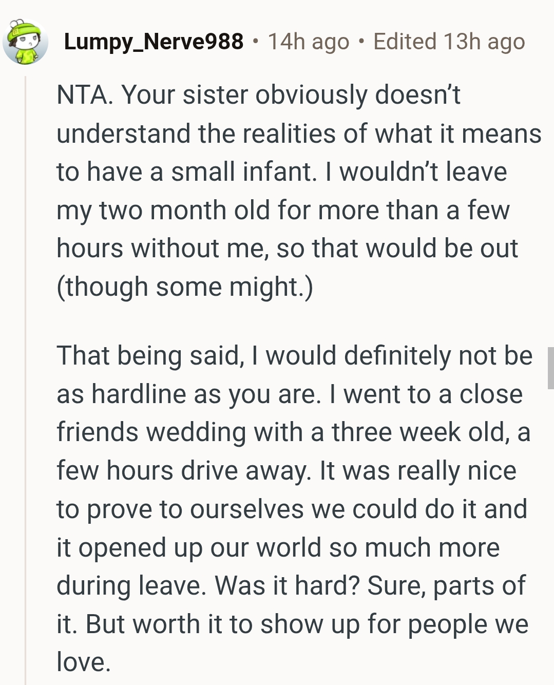 OP's sister doesn't understand the realities of being a new mom