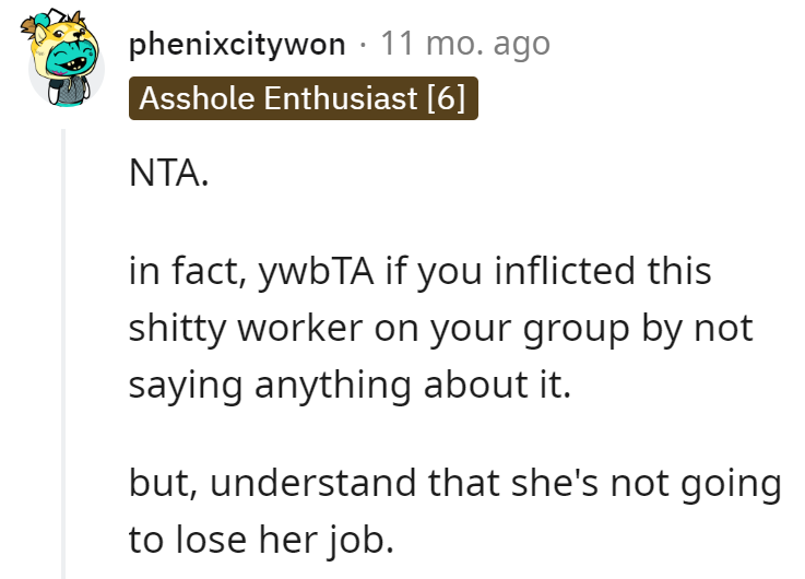 She isn't going to lose her job