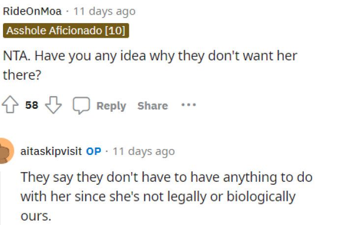 This was the reasoning behind why they weren't accepting the daughter.